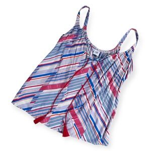 Cabi Women's Striped Tank Top Size M Red Blue White Tassels